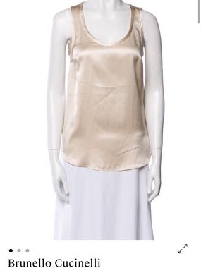 Brunello Cucinelli Champagne Satin Scoop-Neck Tank